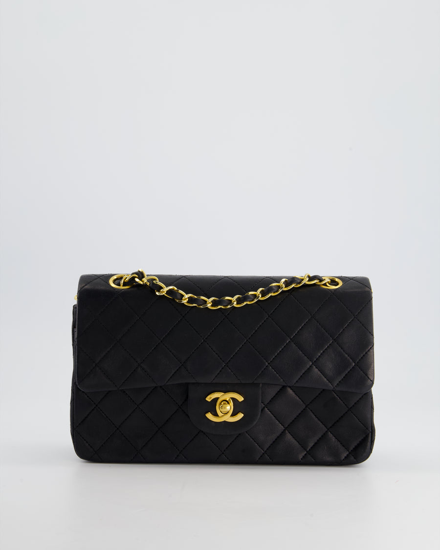 Chanel Small Black Vintage Double Flap Bag in Lambskin Leather with 24K Gold Hardware