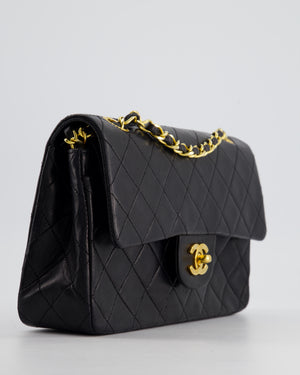 Chanel Small Black Vintage Double Flap Bag in Lambskin Leather with 24K Gold Hardware