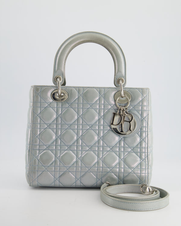 Christian Dior Baby Blue Metallic Medium Lady Dior Bag with Silver Hardware