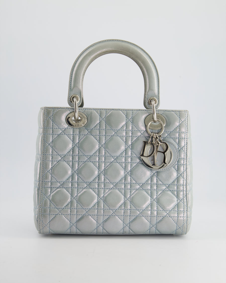 Christian Dior Baby Blue Metallic Medium Lady Dior Bag with Silver Hardware