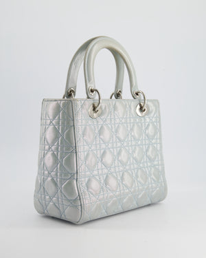 Christian Dior Baby Blue Metallic Medium Lady Dior Bag with Silver Hardware