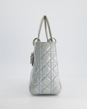 Christian Dior Baby Blue Metallic Medium Lady Dior Bag with Silver Hardware