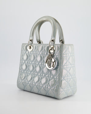 Christian Dior Baby Blue Metallic Medium Lady Dior Bag with Silver Hardware