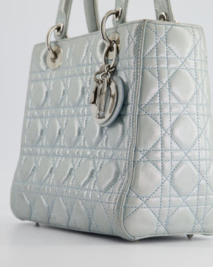 Christian Dior Baby Blue Metallic Medium Lady Dior Bag with Silver Hardware