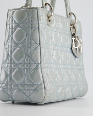 Christian Dior Baby Blue Metallic Medium Lady Dior Bag with Silver Hardware