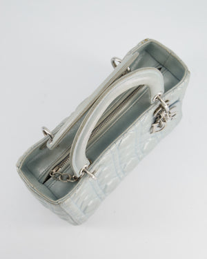 Christian Dior Baby Blue Metallic Medium Lady Dior Bag with Silver Hardware