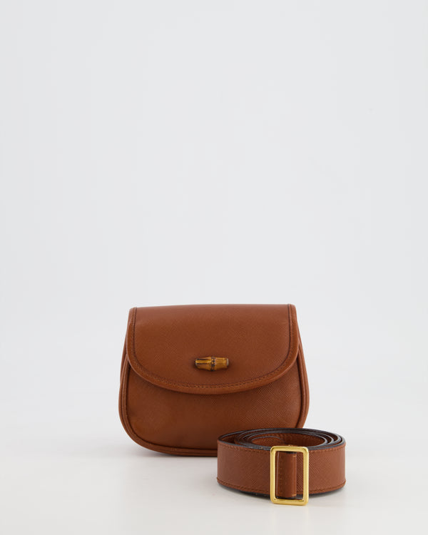 Gucci Vintage Brown Leather Belt Bag with Bamboo Detail