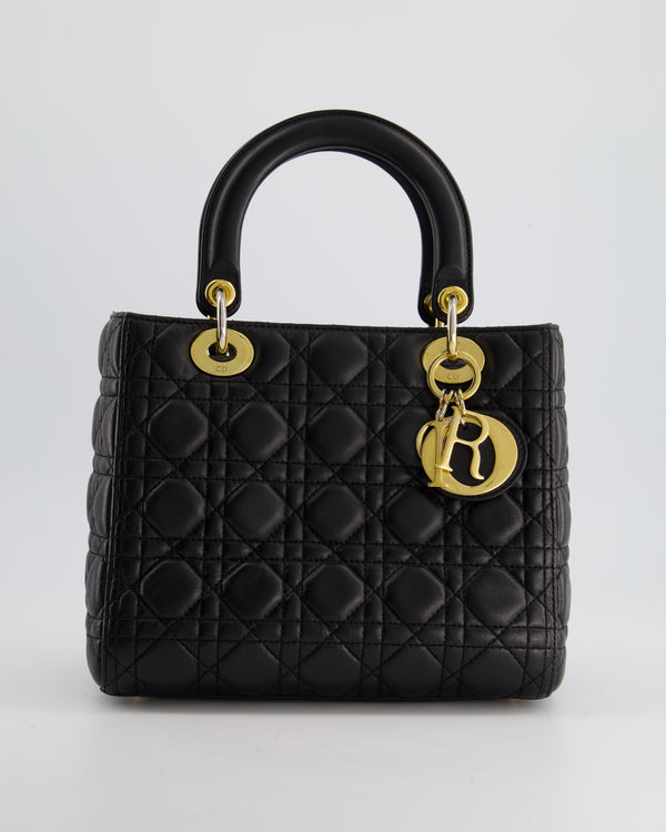 Christian Dior Black Small Lady Dior Bag Calfskin with Gold Hardware