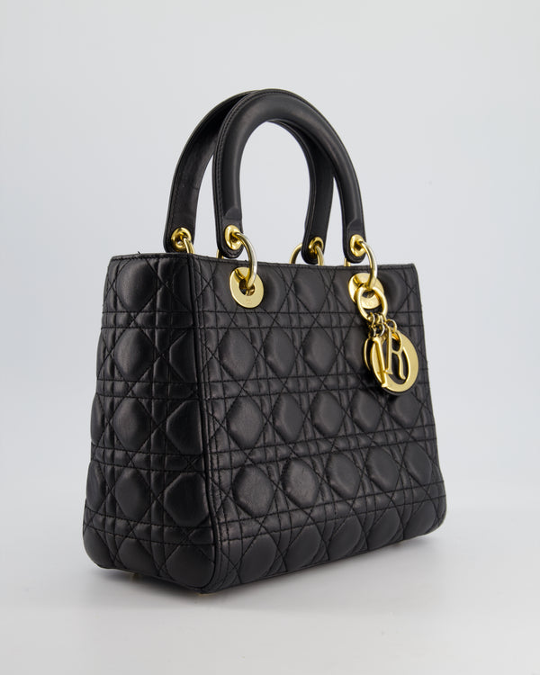 Christian Dior Black Small Lady Dior Bag Calfskin with Gold Hardware