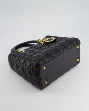 Christian Dior Black Medium Lady Dior Bag Calfskin with Gold Hardware