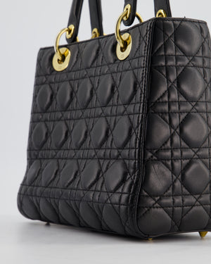 Christian Dior Black Medium Lady Dior Bag Calfskin with Gold Hardware