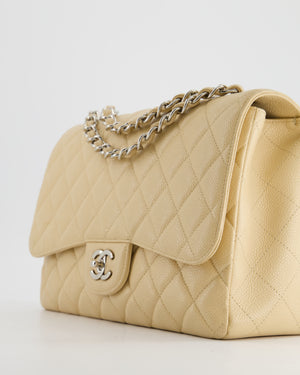 Chanel Beige Jumbo Classic Single Flap Bag in Caviar Leather with Silver Hardware RRP £9,540