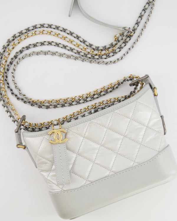 Chanel Ice Grey Small Gabrielle Bag in Shiny Calfskin Leather with Mixed Hardware