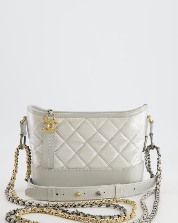 Chanel Ice Grey Small Gabrielle Bag in Shiny Calfskin Leather with Mixed Hardware