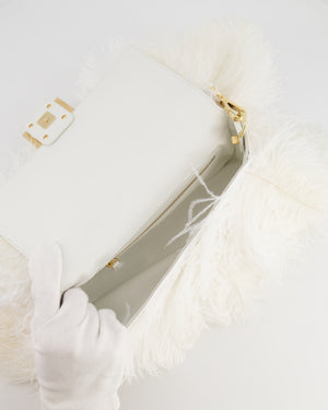 *SUPER RARE* Fendi White Ostrich Feather Baguette Bag with Gold Hardware RRP £7,500