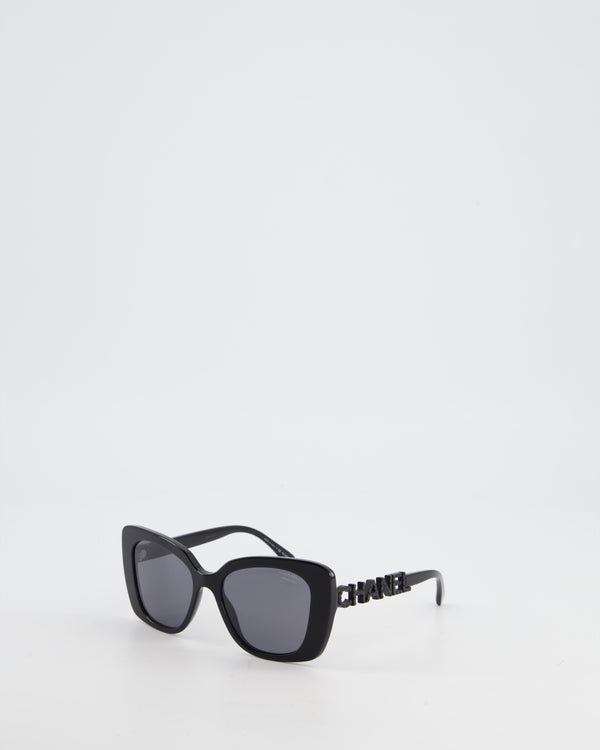 Chanel Black Square Sunglasses with CHANEL Crystal Logo Detail RRP £435