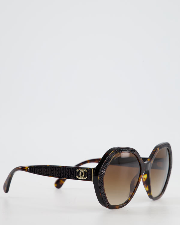 Chanel Brown Hexagon Sunglasses with Black Sequin CC Logo Detail