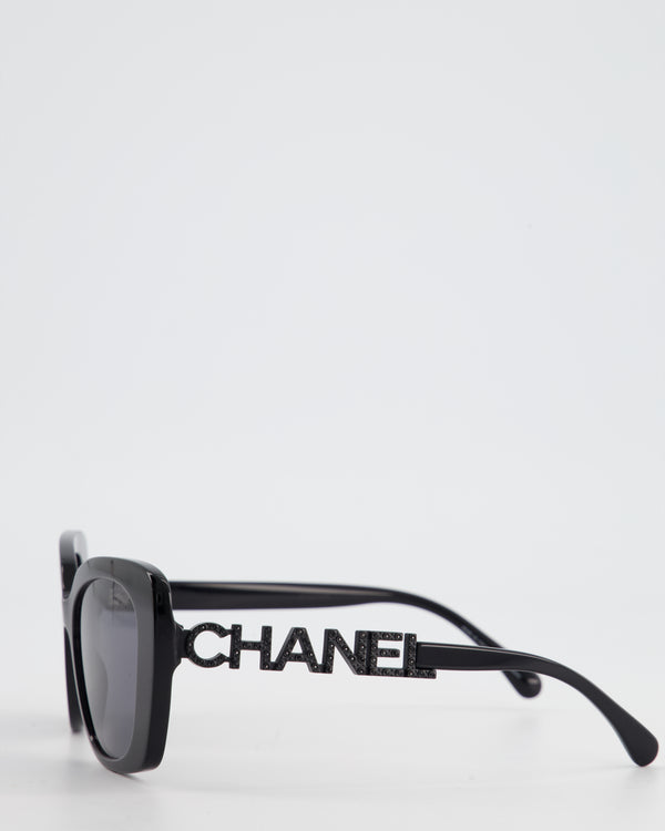 Chanel Black Square Sunglasses with CHANEL Crystal Logo Detail RRP £435