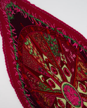 Hermes Fuchsia Pink, Burgundy Silk Printed Pleated Scarf