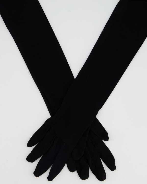 Saint Laurent Black Long Jersey Gloves Size 7.5