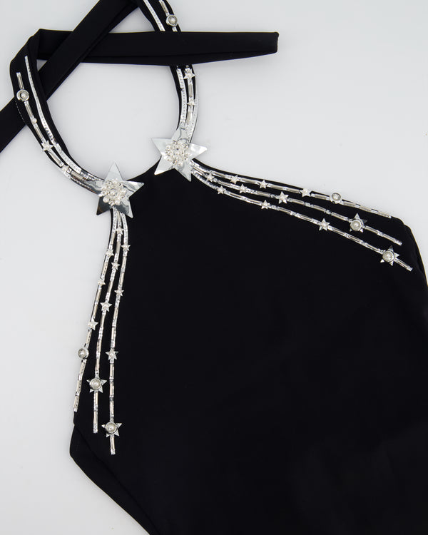 *HOT* Chanel Black Halter-neck Swimsuit with Pearl and Silver Star Details FR 36 (UK 8)