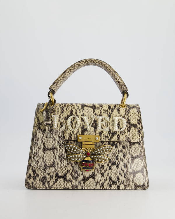 Gucci Natural Python Queen Margaret Loved Bag with Top Handle and Antique Gold Hardware