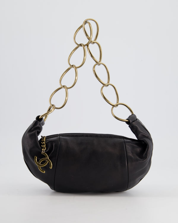 Chanel Black Lambskin Zip Hobo Chain Bag with Gold Hardware