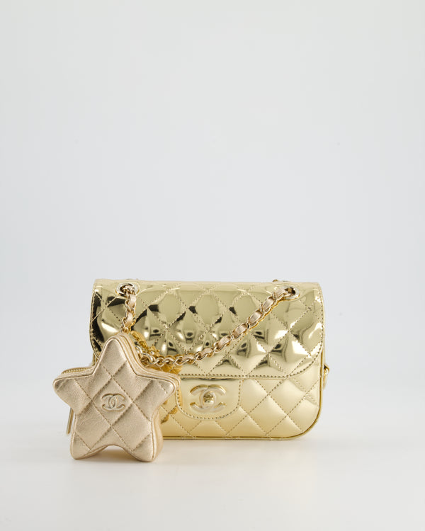 *RARE* Chanel Gold Seasonal Flap Bag In Patent Leather with Gold Hardware and Shiny Star Charm