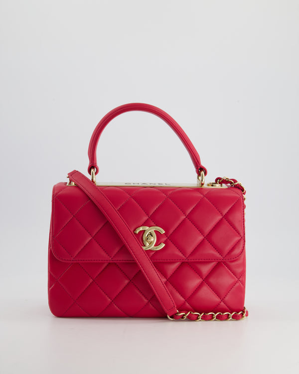 Chanel Hot Pink Trendy Quilted Top Handle Bag in Lambskin Leather and Champagne Gold Hardware