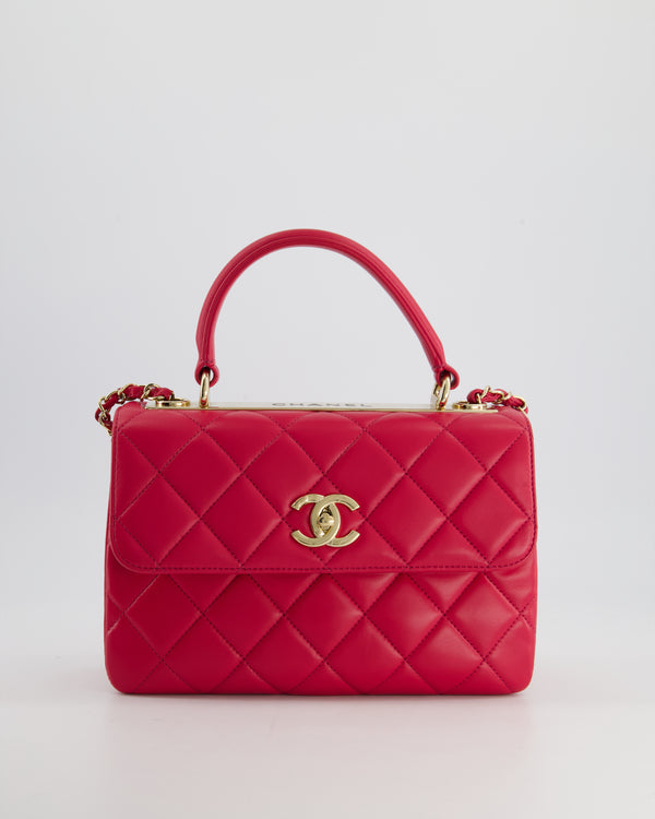 Chanel Hot Pink Trendy Quilted Top Handle Bag in Lambskin Leather and Champagne Gold Hardware