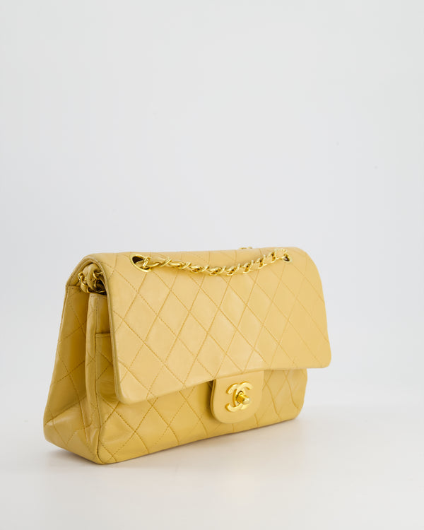 Chanel Vintage Beige Medium Double Flap Bag in Lambskin Leather with 24K Gold Hardware