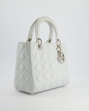 Christian Dior Ice Blue Medium Lady Dior Bag in Calfskin Leather with Silver Hardware