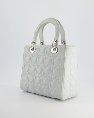 Christian Dior Ice Blue Medium Lady Dior Bag in Calfskin Leather with Silver Hardware
