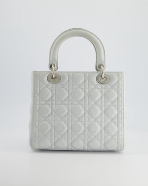 Christian Dior Ice Blue Medium Lady Dior Bag in Calfskin Leather with Silver Hardware