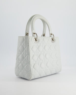 Christian Dior Ice Blue Medium Lady Dior Bag in Calfskin Leather with Silver Hardware