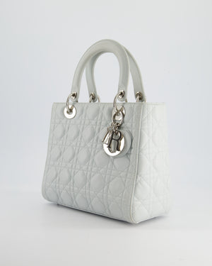 Christian Dior Ice Blue Medium Lady Dior Bag in Calfskin Leather with Silver Hardware