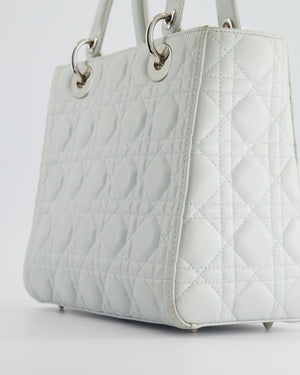Christian Dior Ice Blue Medium Lady Dior Bag in Calfskin Leather with Silver Hardware