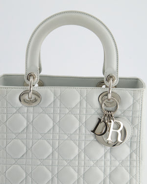 Christian Dior Ice Blue Medium Lady Dior Bag in Calfskin Leather with Silver Hardware