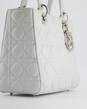 Christian Dior Ice Blue Medium Lady Dior Bag in Calfskin Leather with Silver Hardware