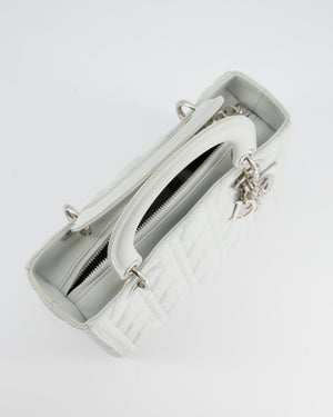Christian Dior Ice Blue Medium Lady Dior Bag in Calfskin Leather with Silver Hardware