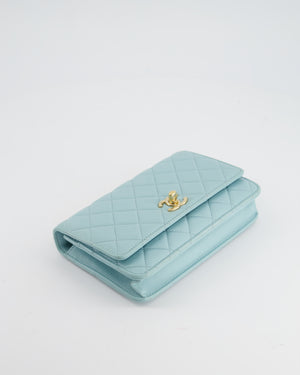 Chanel Tiffany Blue Quilted Trendy Wallet on Chain Bag in Lambskin Leather with Champagne Gold Hardware
