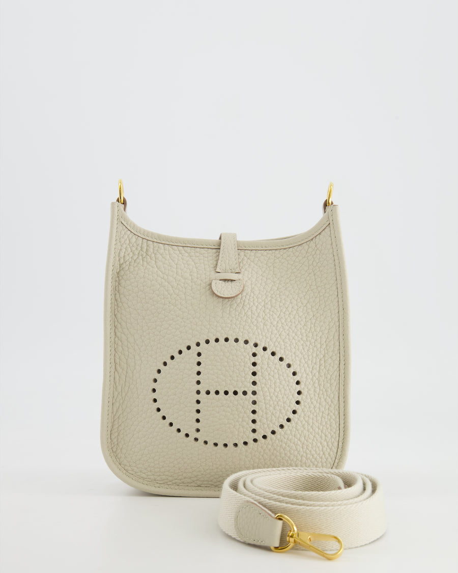 Hermès Mini Evelyne Bag in Beton Clemence Leather with Gold Hardware
