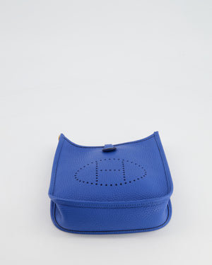 Hermès Mini Evelyne Bag in Bleu Zellige Clemence Leather with Gold Hardware