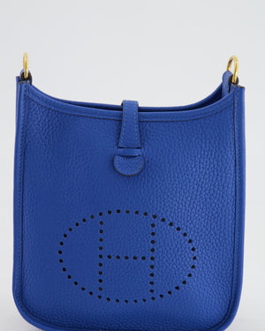 Hermès Mini Evelyne Bag in Bleu Zellige Clemence Leather with Gold Hardware