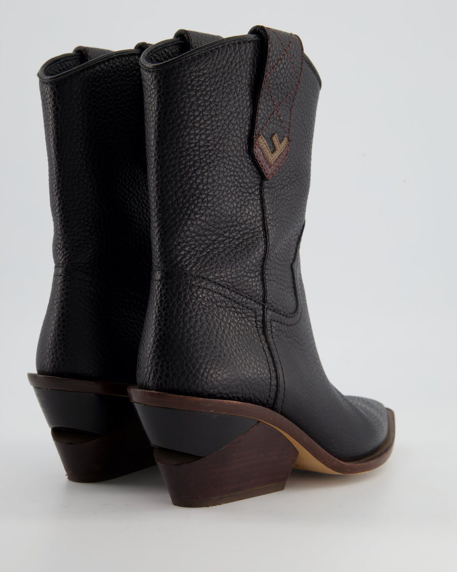 Fendi Black Calfskin Leather Cowboy Boots with Logo Detail Size 37