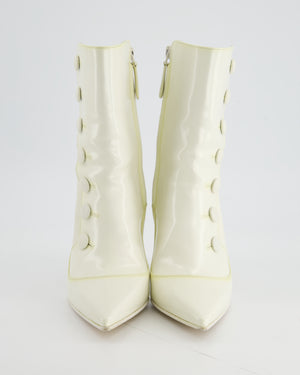 Alexander McQueen White Leather Ankle Boots with Button Detail Size EU 37