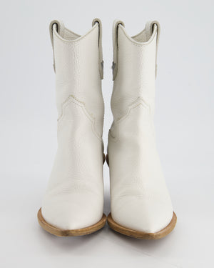 Fendi White Calfskin Leather Cowboy Boots with Logo Detail Size EU 37