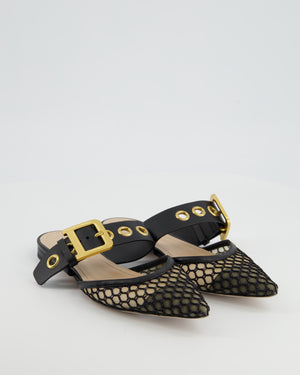Christian Dior Black Mesh Leather Fishnet Flat Shoes Size EU 34.5