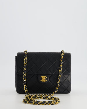 Chanel Vintage Black Mini Square Single Flap Bag in Lambskin Leather with 24K Gold Hardware