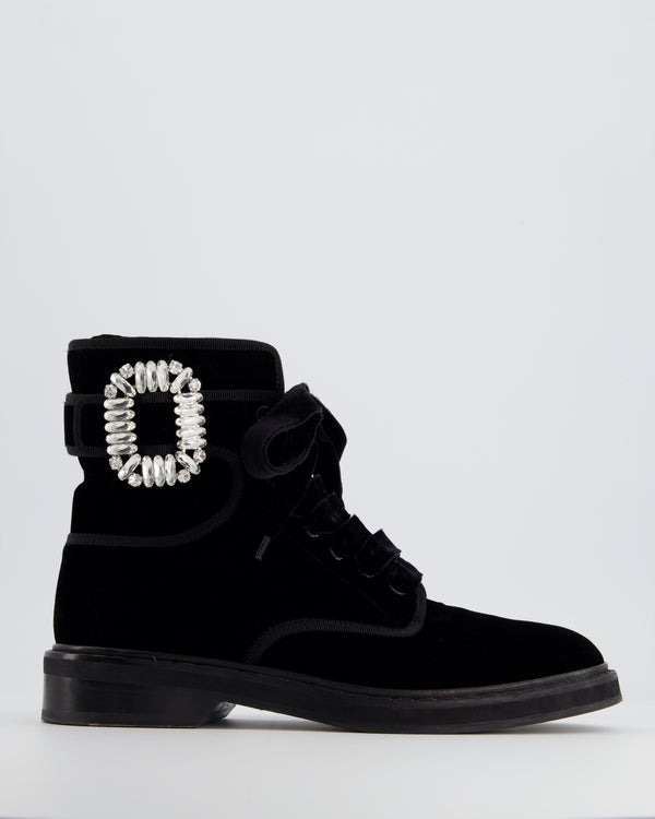 Roger Vivier Black Velvet Ankle Boots with Crystal Buckle Detail Size EU 39